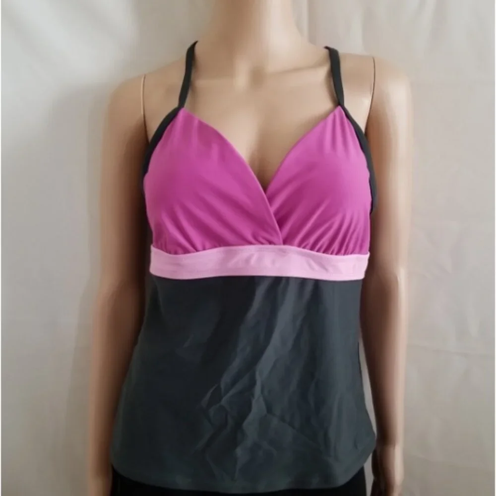 Danskin Now Pink & Black Racer Back Sportwear Tank Top Women's Large (12-14) - Picture 4 of 9